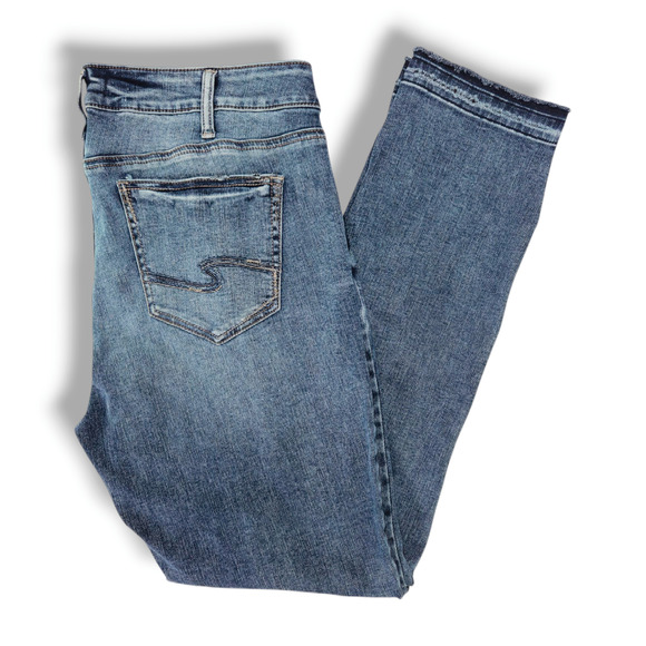 Silver Jeans Co. Elyse Custom Split Hem Mid Rise Straight Jeans Sz. 34x32 Indigo - Picture 1 of 12